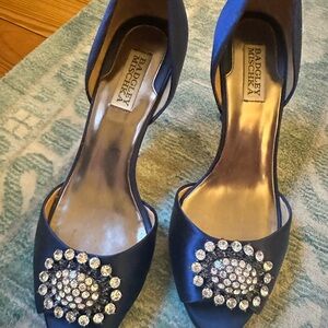 Badgley Mischka Navy Heels with Crystal Embellishments